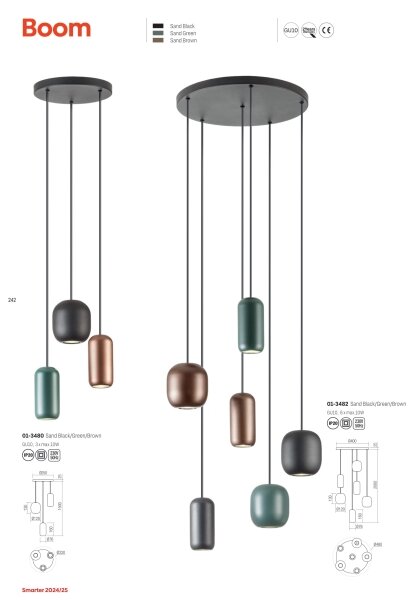 Redo 01-3481 - Lustr na lanku BOOM 5xGU10/10W/230V černá/zelená/hnědá
