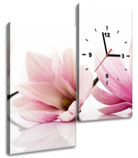 Gario 2 dílný obraz s hodinami Růžové magnólie Velikost: 60 x 60 cm