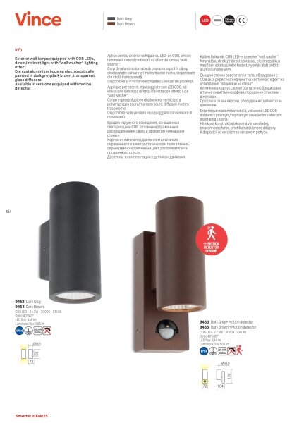 Redo 9453-LED Venkovní nástěnné svítidlo se senz. VINCE 2xLED/3W/230V IP54 antr