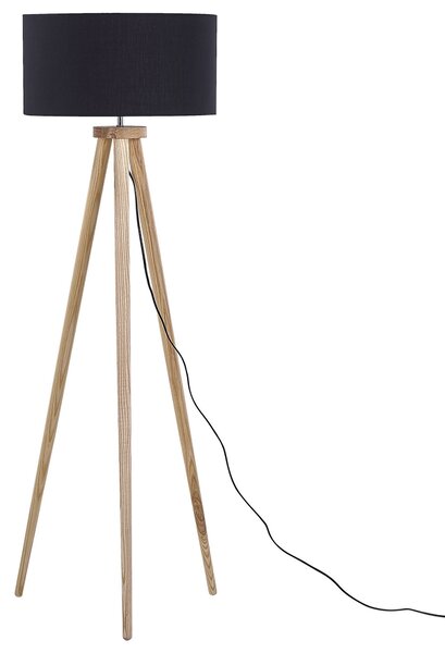 Stojací lampa NITRA Dubové dřevo Černá
