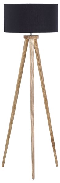 Stojací lampa NITRA Dubové dřevo Černá
