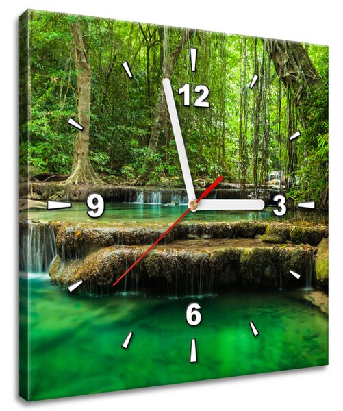 Obraz s hodinami Vodopád Erawan v Thajsku Rozměry: 30 x 30 cm