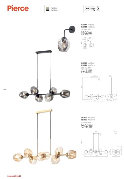 Redo 01-2618 - Nástěnná lampa PIERCE 1xE27/42W/230V černá/kouřová