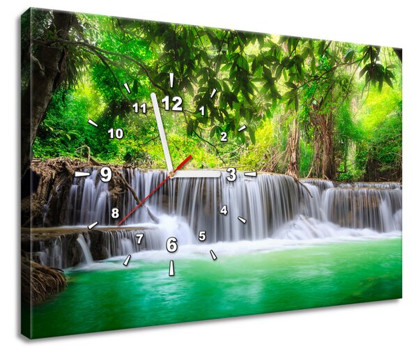 Obraz s hodinami Thajsko a vodopád v Kanjanaburi Rozměry: 60 x 40 cm
