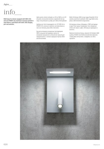 Redo 01-1499 - LED Nástěnné bodové svítidlo AGOS LED/6W/230V + LED/3,2W USB bílá