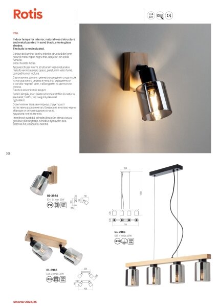 Redo 01-3986 - Lustr na lanku ROTIS 4xE27/15W/230V