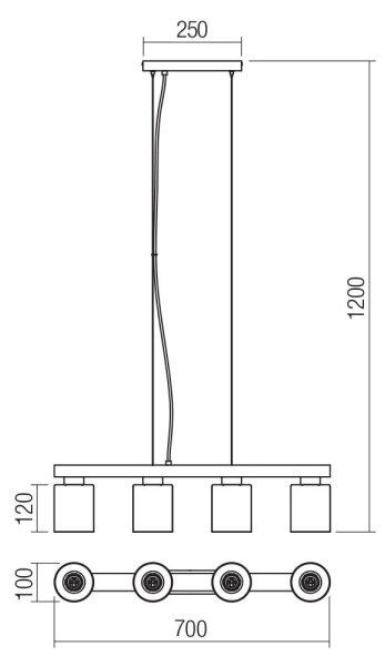 Redo 01-3986 - Lustr na lanku ROTIS 4xE27/15W/230V