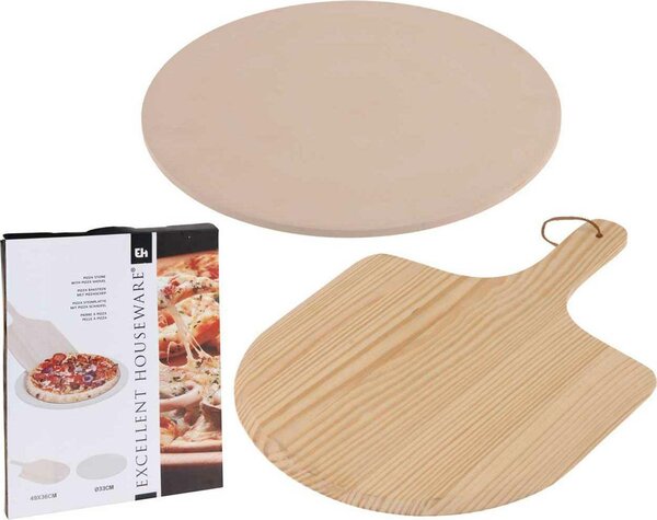 Prkénko na krájení pizzy Duo, keramický kámen + dřevo, (FI) 33 cm + 49x36 cm