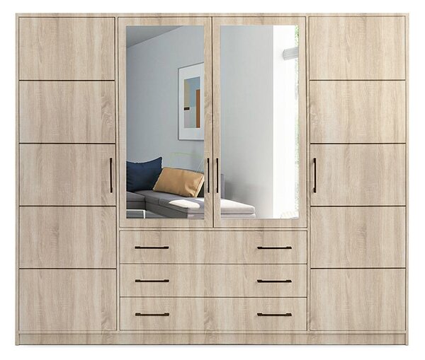 Skříň čtyřdveřová z zrcadlem Bali D4 240 cm - Dub sonoma
