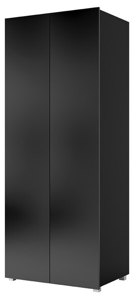 Dvoudvéřová šatní skříň CALABRINI - černá/černý lesk