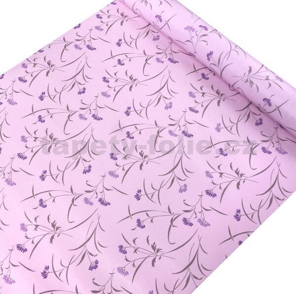 Samolepící tapety 45 cm x 10 m IMPOL TRADE 9020 fialové květiny na růžovém podkladu samolepící tapety