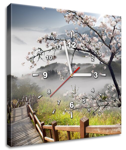 Obraz s hodinami Kvetoucí višeň Rozměry: 40 x 40 cm