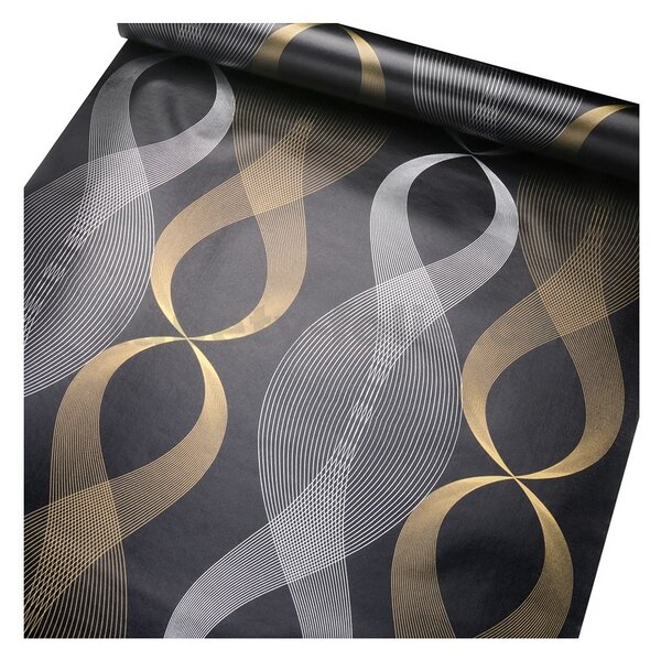 Samolepící tapety 45 cm x 10 m IMPOL TRADE 9179 vlnovky stříbrno-zlaté samolepící tapety