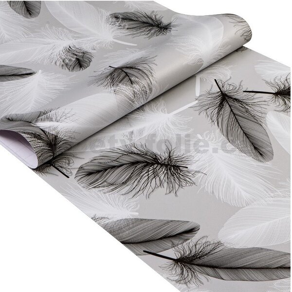 Samolepící tapety 45 cm x 10 m IMPOL TRADE Q1101 peříčka na šedém podkladu samolepící tapety