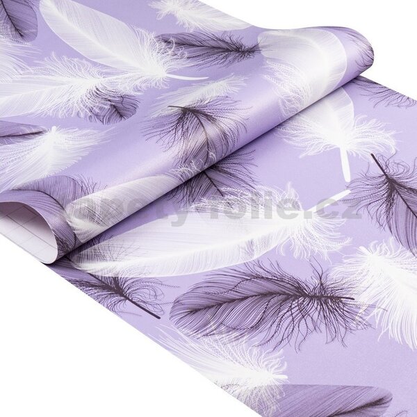 Samolepící tapety 45 cm x 10 m IMPOL TRADE Q1104 peříčka na fialovém podkladu samolepící tapety