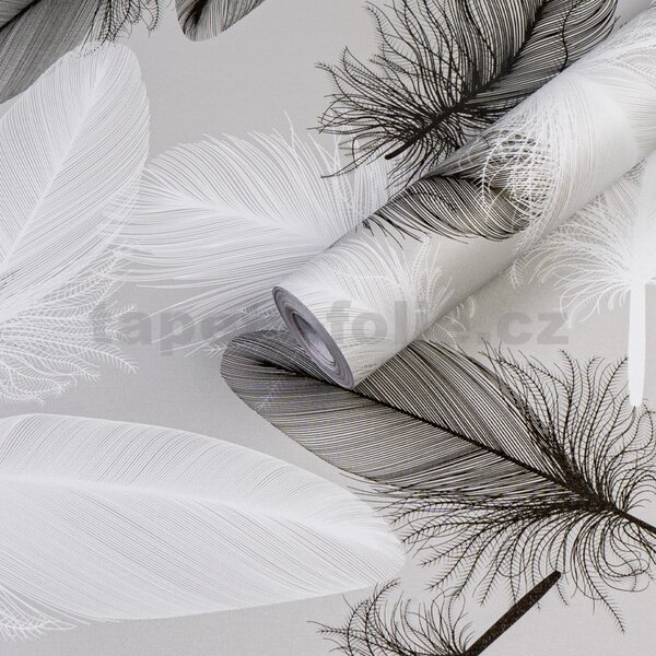 Samolepící tapety 45 cm x 10 m IMPOL TRADE Q1101 peříčka na šedém podkladu samolepící tapety