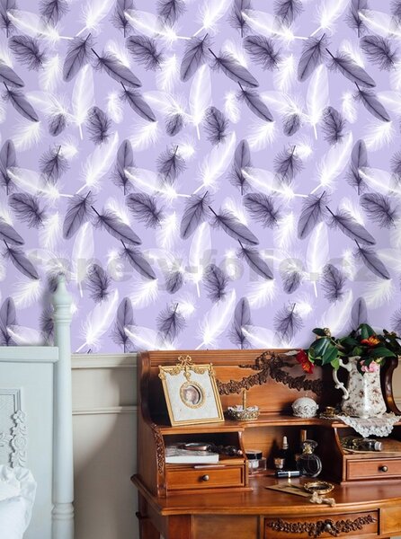 Samolepící tapety 45 cm x 10 m IMPOL TRADE Q1104 peříčka na fialovém podkladu samolepící tapety