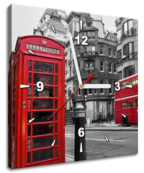 Obraz s hodinami Telefonní budka v Londýně UK Rozměry: 30 x 30 cm