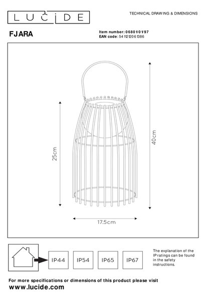 Lucide 06801/01/97 LED venkovní stolní lampička Fjara 1x0,3W | 30lm | 2800K | IP44 - rezavá, stmívatelná, kovová, nabíjející