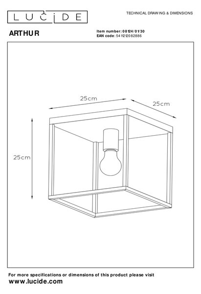 Lucide 08124/01/30 přisazené stropní svítidlo Arthur 1x60W | E27 - černá, stmívatelné