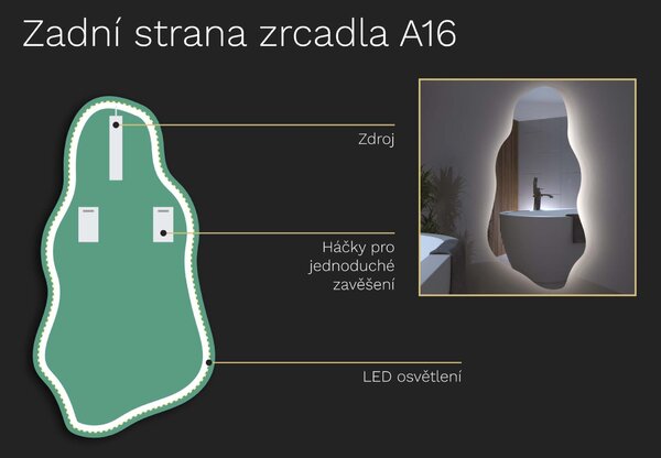 Organické LED zrcadlo do koupelny s osvětlením A16 32x60