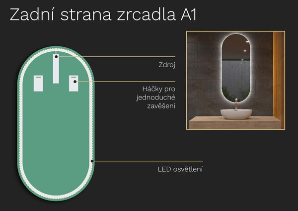 Oválné zrcadlo do koupelny s LED osvětlením A1