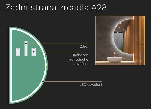 Atypické zrcadlo do koupelny s LED osvětlením A28
