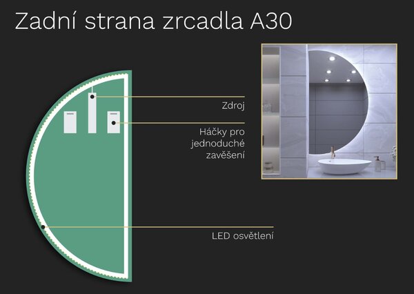 Atypické zrcadlo do koupelny s LED osvětlením A30