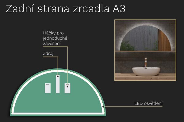 Atypické zrcadlo do koupelny s LED osvětlením A350x10