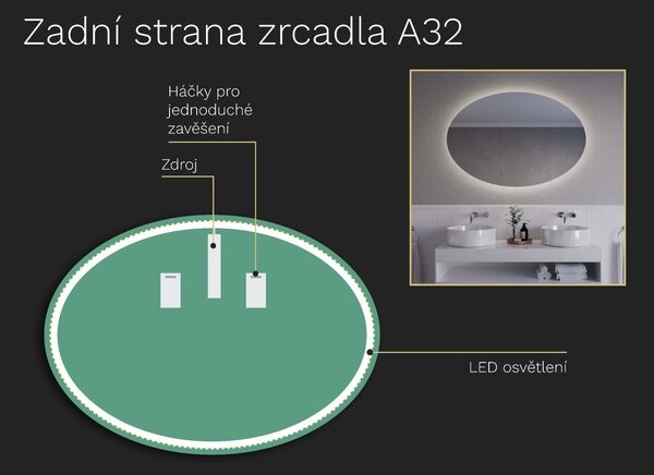 Oválné zrcadlo do koupelny s LED osvětlením A32