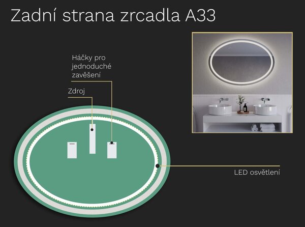 Oválné zrcadlo do koupelny s LED osvětlením A33