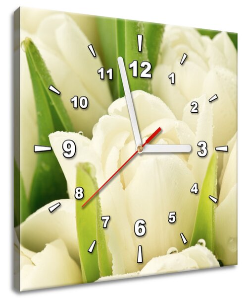 Obraz s hodinami Jemné tulipány Rozměry: 30 x 30 cm