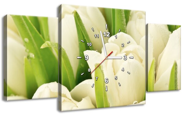 Obraz s hodinami Jemné tulipány - 3 dílný Rozměry: 80 x 40 cm