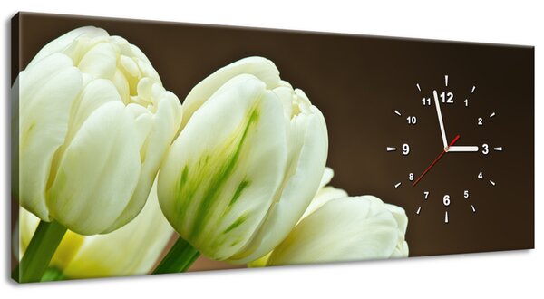 Obraz s hodinami Nádherné bílé tulipány Rozměry: 100 x 40 cm