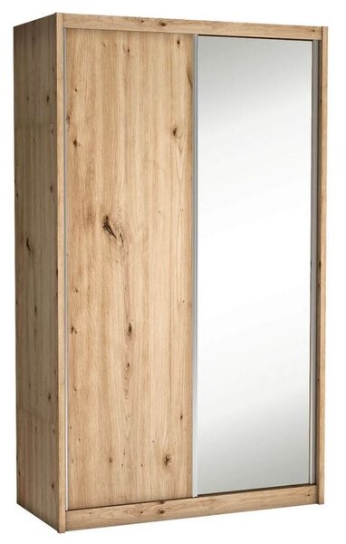 Skřín s posuvnými dveřmi a zrcadlem ANICA - šířka 143 cm, dub artisan