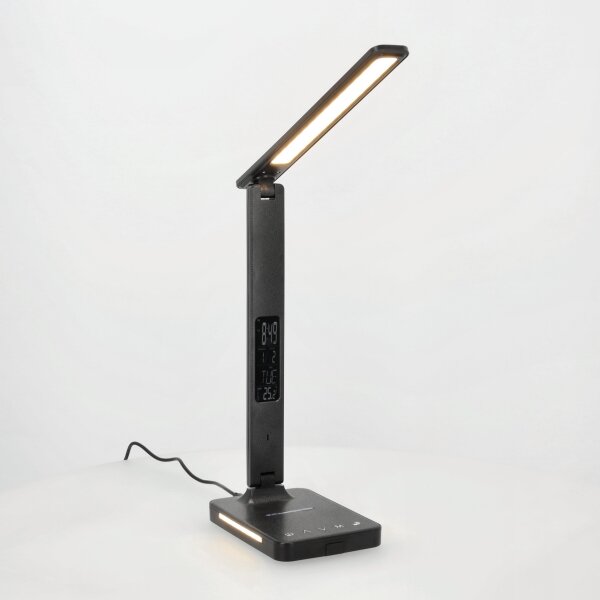 LED Stm. lampa s bezdr. nab. QI, displejem a USB portem LED/7W/230V 3000-6000K
