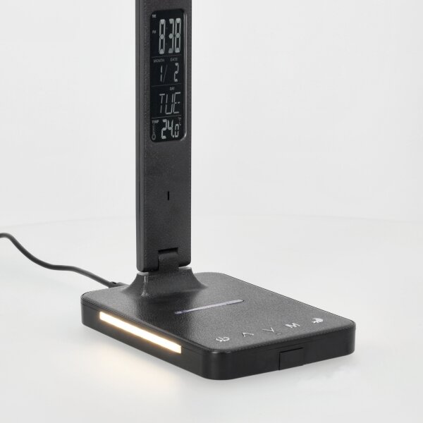 LED Stm. lampa s bezdr. nab. QI, displejem a USB portem LED/7W/230V 3000-6000K