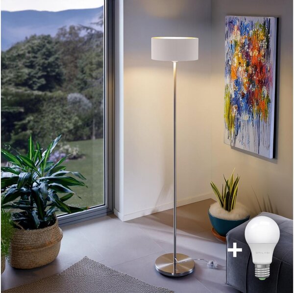 LED Stojací lampa TUNJA 1xE27/20W/230V pr. 30 cm matný chrom/bílá