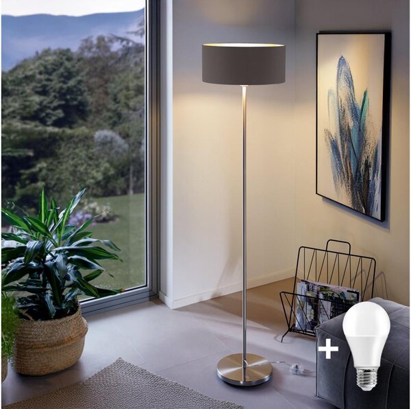 LED Stojací lampa TUNJA 1xE27/20W/230V pr. 38 cm matný chrom/hnědá