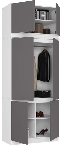 Ak furniture Šatní skříň s nástavcem Star 02 90 cm bílá/grafit