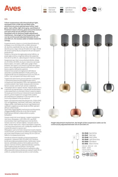 Redo 01-3549 - LED Lustr na lanku AVES LED/12W/230V pr. 9,6 cm CRI 90 šedá