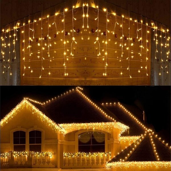 Venkovní LED vánoční závěs - teplá bílá, různé délky na výběr Délka světelné části a počet LED: 10m a 310 LED, stálé svícení, s časovačem 6h/18h
