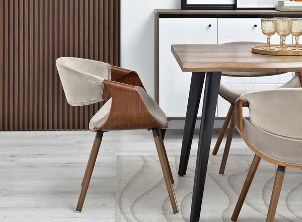 Designová jídelní židle SAROLTA - ořech / béžová