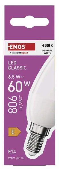 EMOS ZQ3E23 - LED žárovka Classic svíčka, E14, 4,2 W, neutrální bílá (Neutrální bílá (4000K), úsporná, E14.)