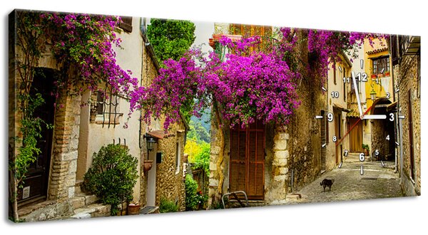 Obraz s hodinami Staré město v Provence Rozměry: 100 x 40 cm