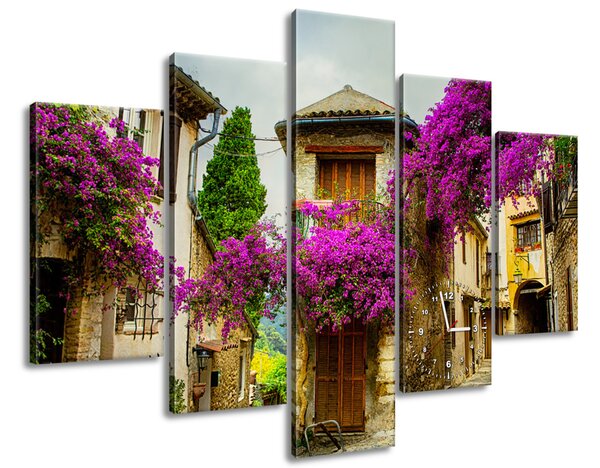 Obraz s hodinami Staré město v Provence - 5 dílný Rozměry: 150 x 105 cm