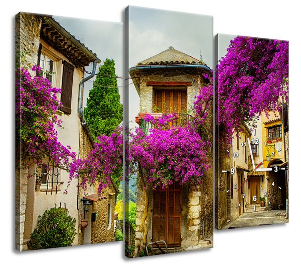 Obraz s hodinami Staré město v Provence - 3 dílný Rozměry: 90 x 70 cm