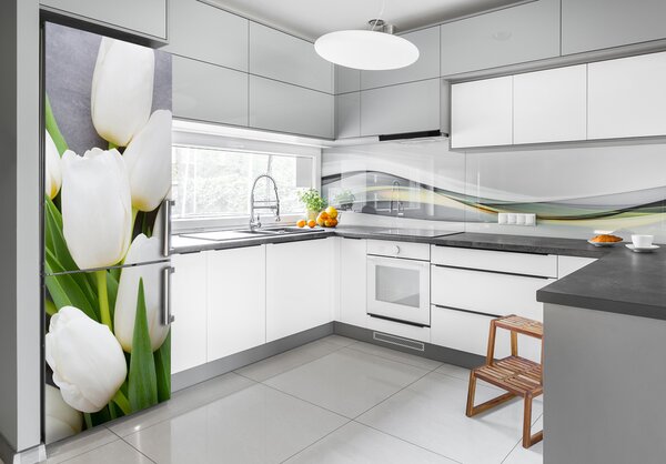 Nálepka fototapeta lednička Bílé tulipány FridgeStick-70x190-f-104270630