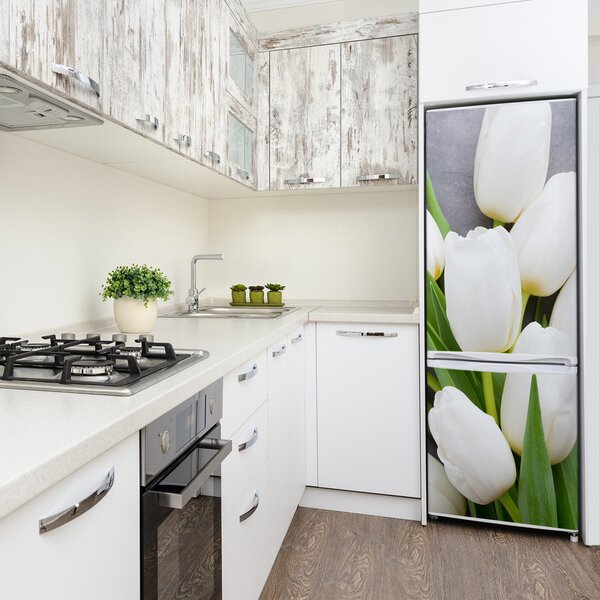 Nálepka fototapeta lednička Bílé tulipány FridgeStick-70x190-f-104270630