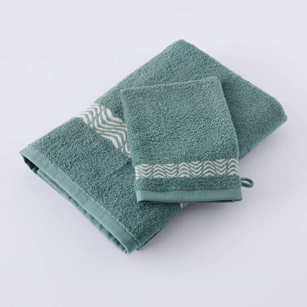 Koupelnový textil s originálním vyšitým lemem 420g/m2 eukalyptus ručník 50x100 cm+žínka
